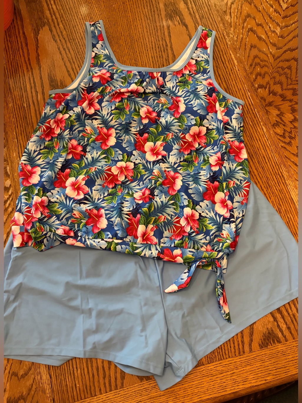 Plus Size Hibiscus Floral Tankini Top With Light Blue Swim Shorts Size 3x New